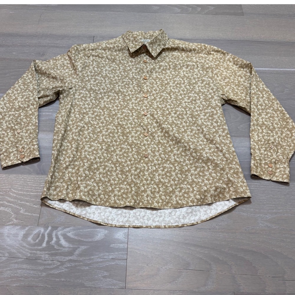 Y2K Quiksilver Edition Mens XL Tan Swirl Psychedelic Stretch Button Down Shirt